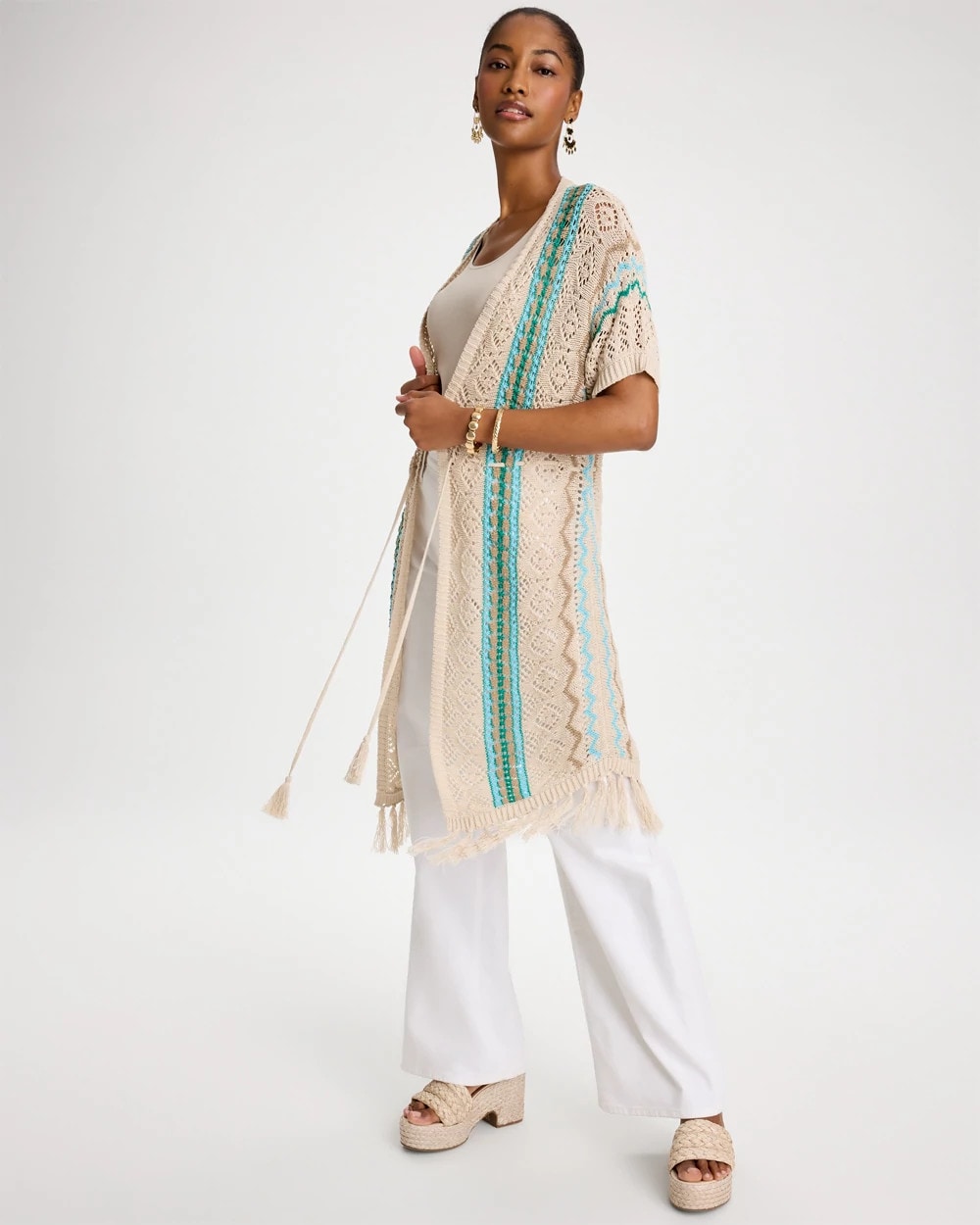 Chico's Outlet - Rainbow Crochet Pointelle Vest
