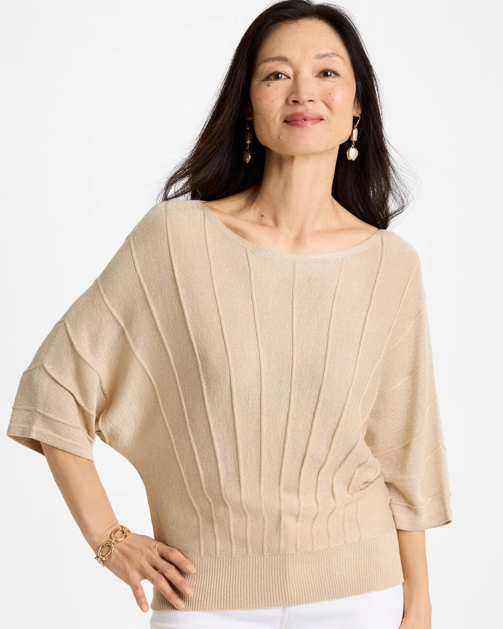 Chico's Discount - Metallic Pleated Dolman Pullover Sweater