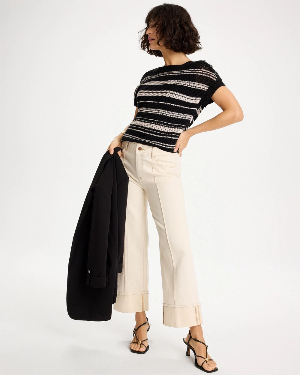 Chico's Outlet - Striped Mesh Stitch Pullover Sweater