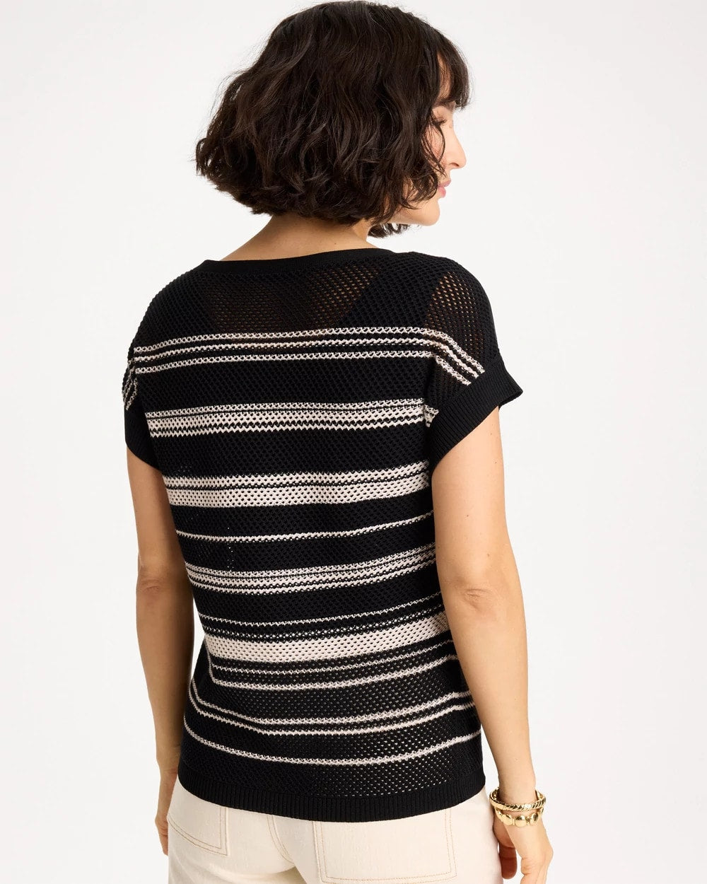 Chico's Outlet - Striped Mesh Stitch Pullover Sweater