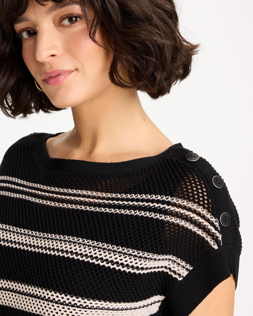 Chico's Outlet - Striped Mesh Stitch Pullover Sweater