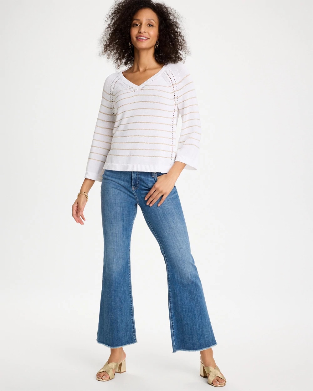 Chico's Discount - Metallic Striped Pullover Sweater