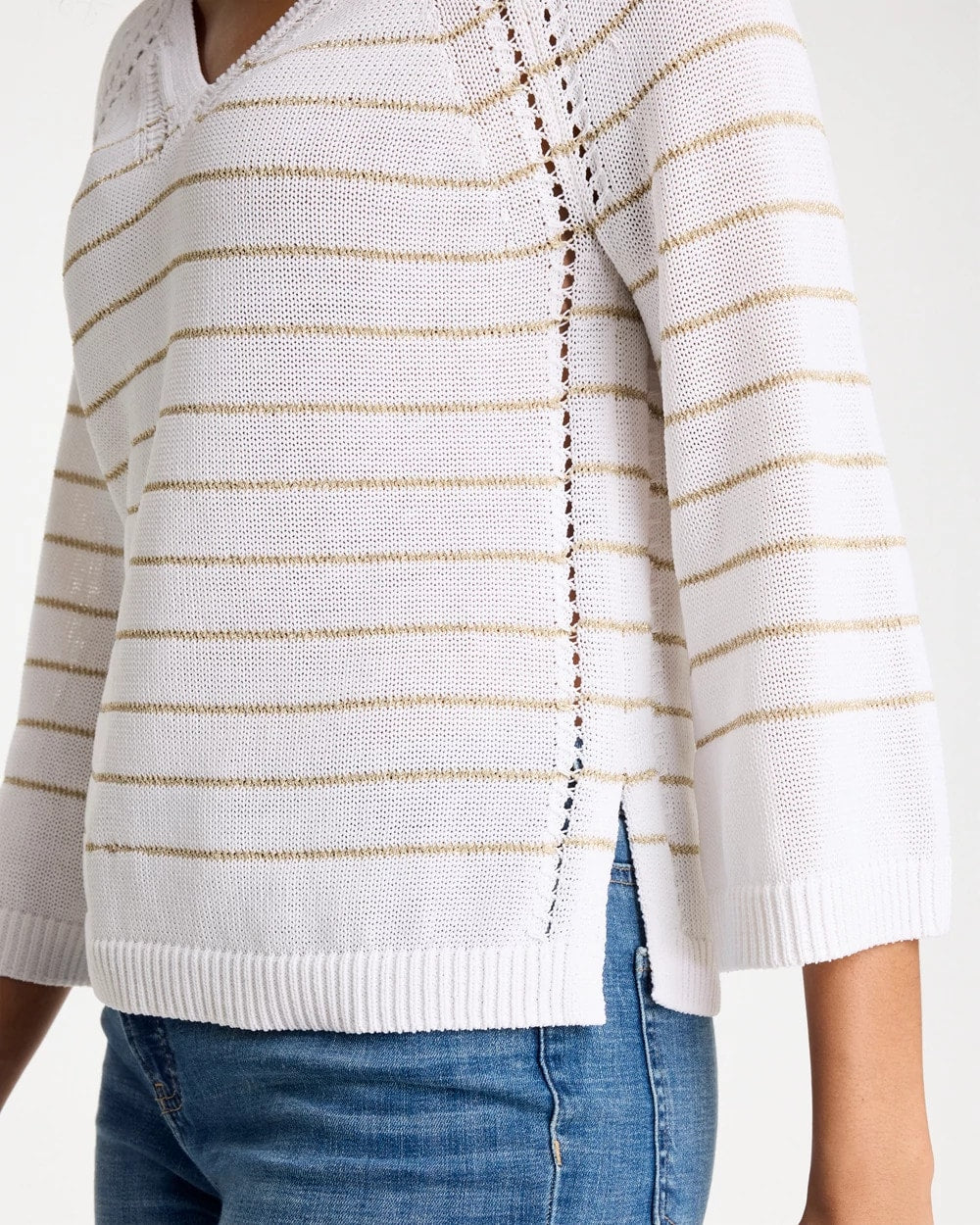 Chico's Discount - Metallic Striped Pullover Sweater
