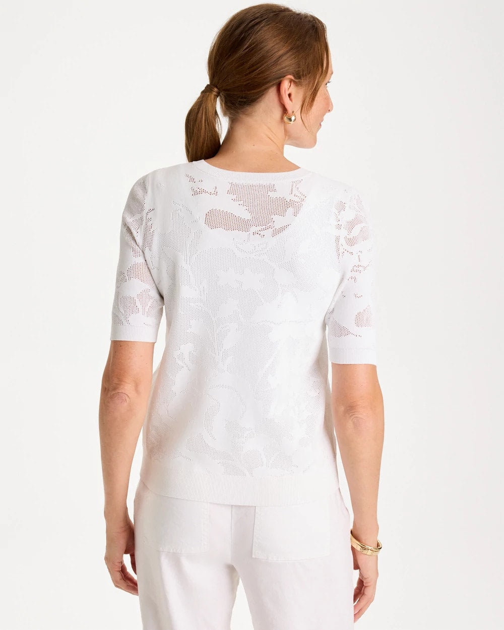 Chico's / Ella Short-Sleeve Pointelle Sweater