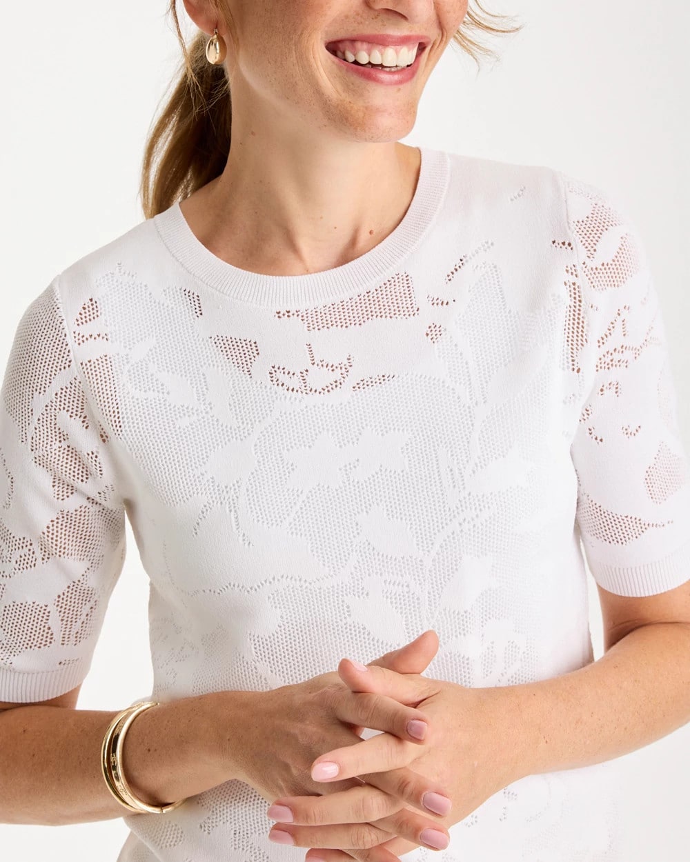 Chico's / Ella Short-Sleeve Pointelle Sweater