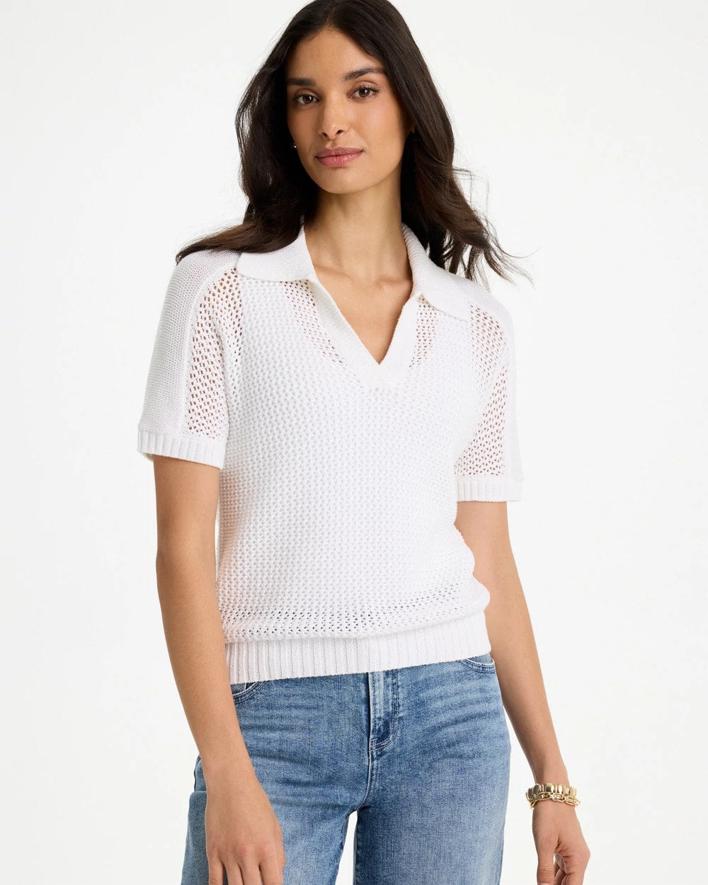 Chico's On Sale - Sequin Pointelle Pullover Polo Sweater