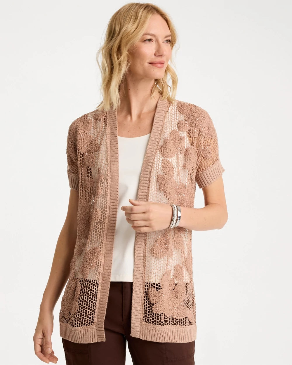 Chico's Discount - Cotton-Blend Crochet Cocoon Cardigan
