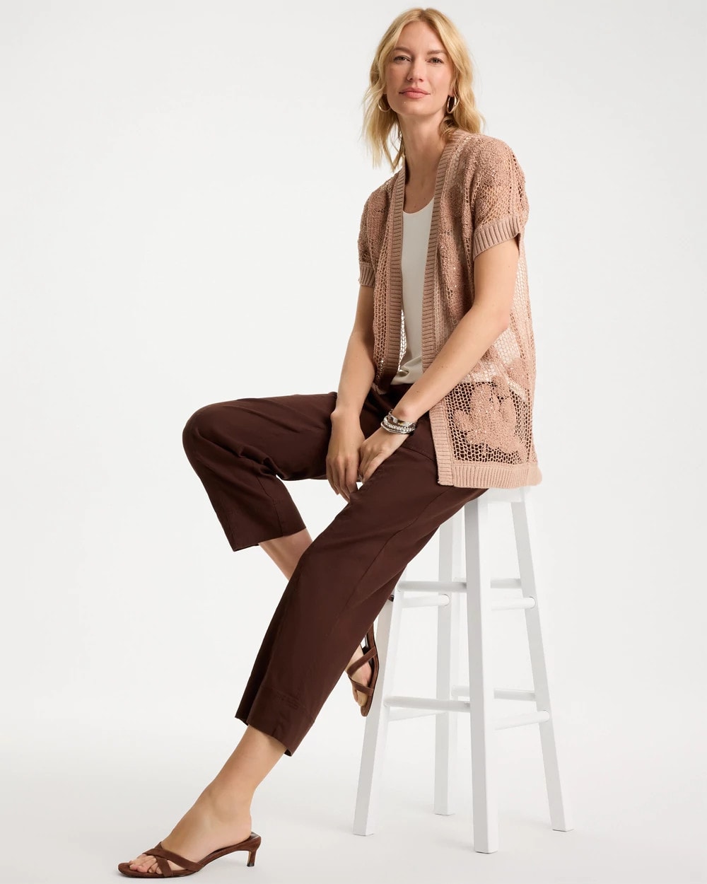 Chico's Discount - Cotton-Blend Crochet Cocoon Cardigan