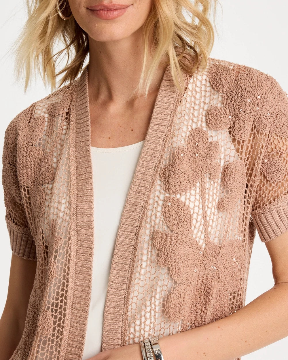 Chico's Discount - Cotton-Blend Crochet Cocoon Cardigan