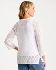 Chico's Sale - Cotton-Linen Lace Notch-Neck Sweater