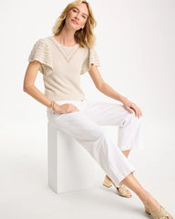 Chico's For Sale - Pointelle Metallic Flutter-Sleeve Pullover