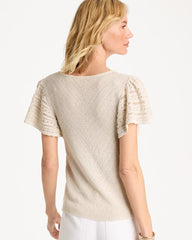 Chico's For Sale - Pointelle Metallic Flutter-Sleeve Pullover