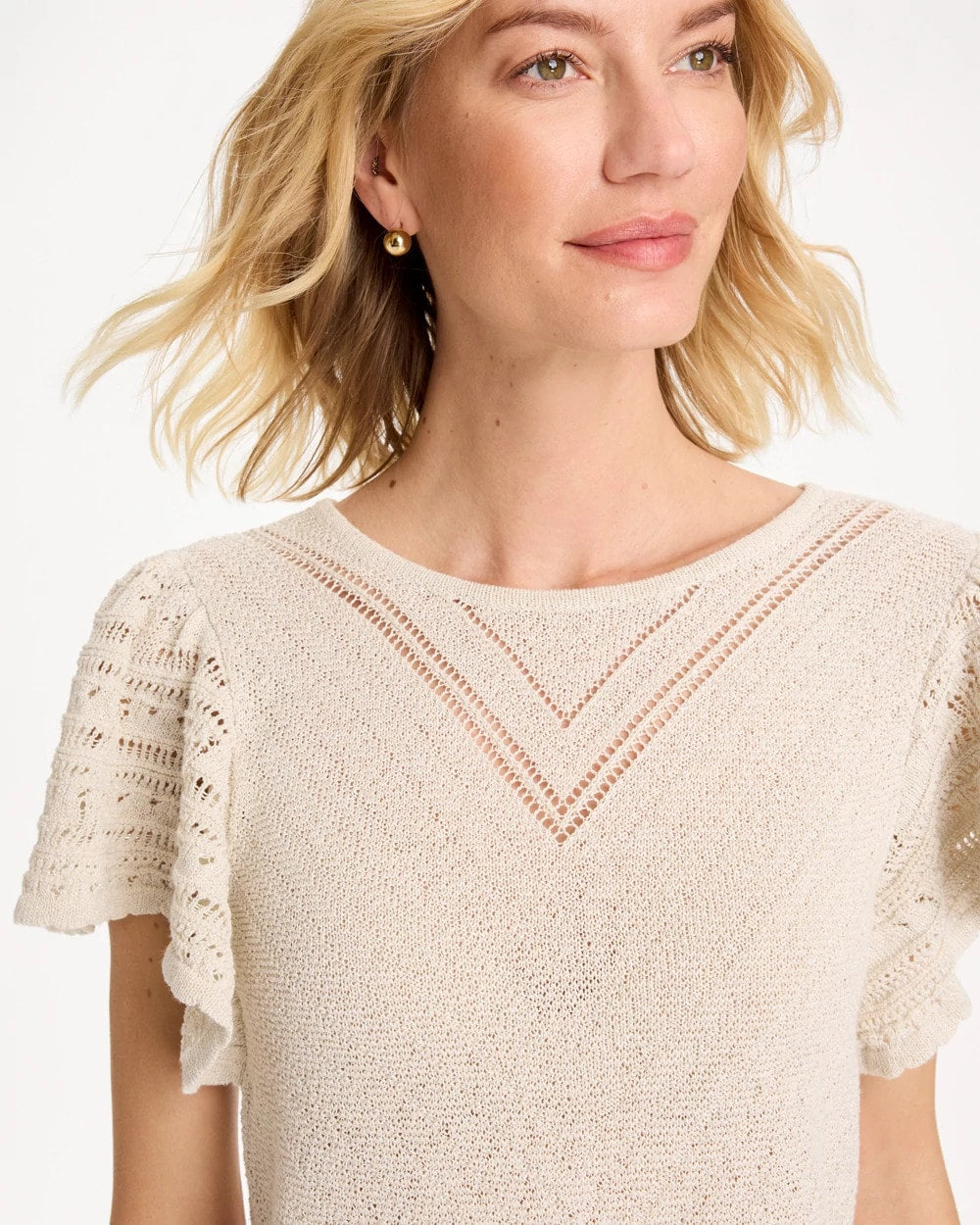 Chico's For Sale - Pointelle Metallic Flutter-Sleeve Pullover