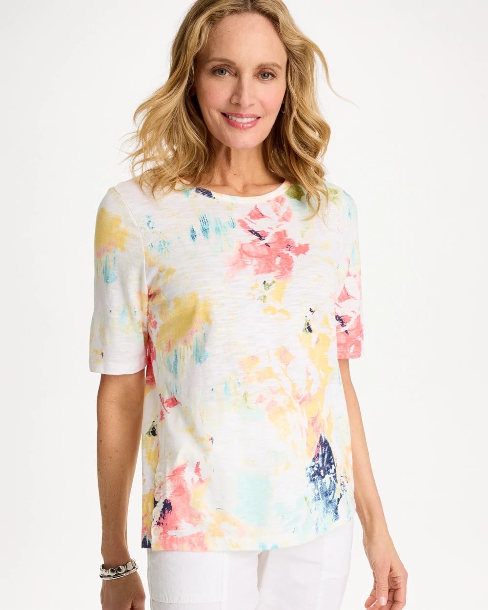Chico's Discount - Cotton Slub Printed Henley Tee