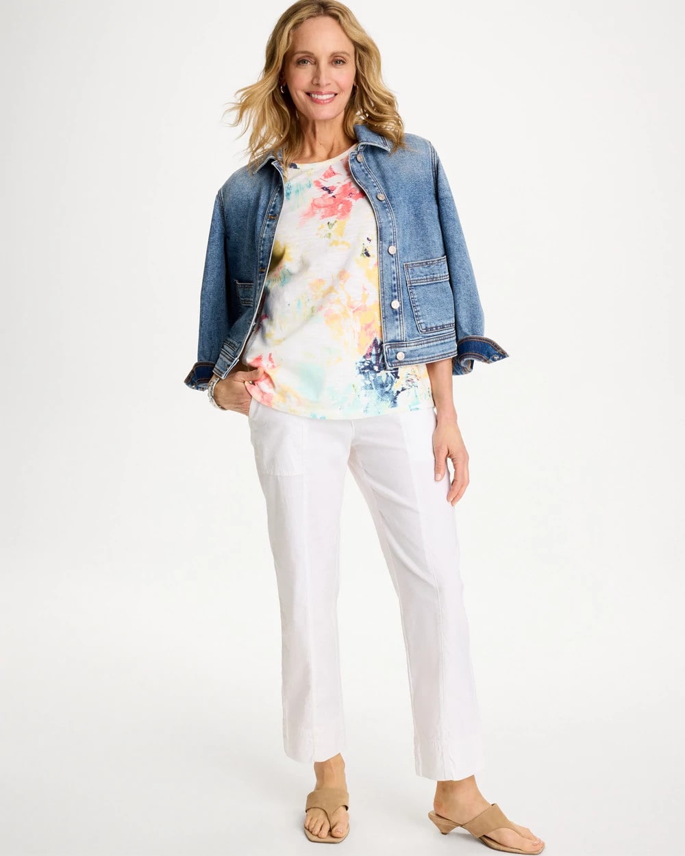 Chico's Discount - Cotton Slub Printed Henley Tee