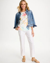 Chico's Discount - Cotton Slub Printed Henley Tee