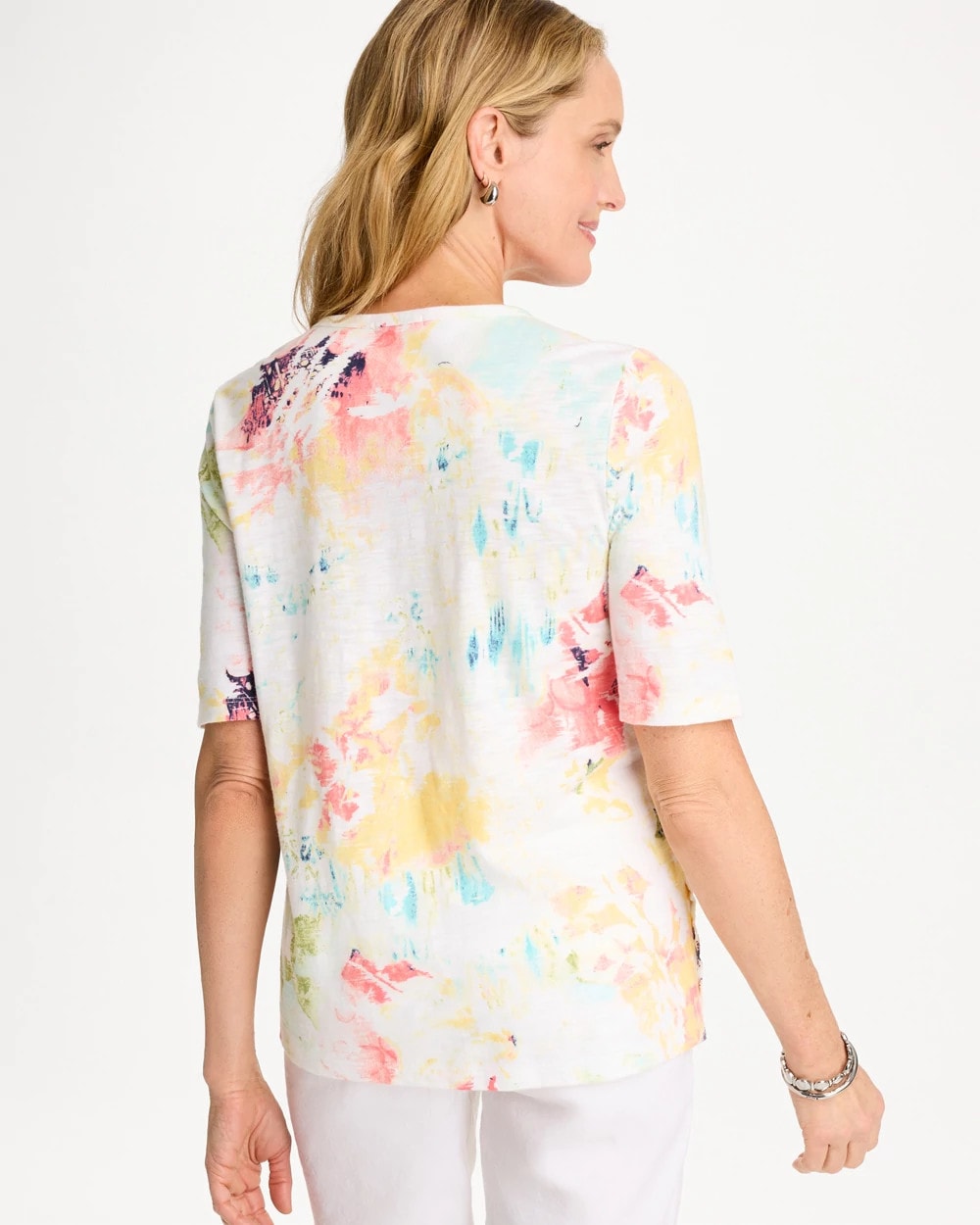 Chico's Discount - Cotton Slub Printed Henley Tee