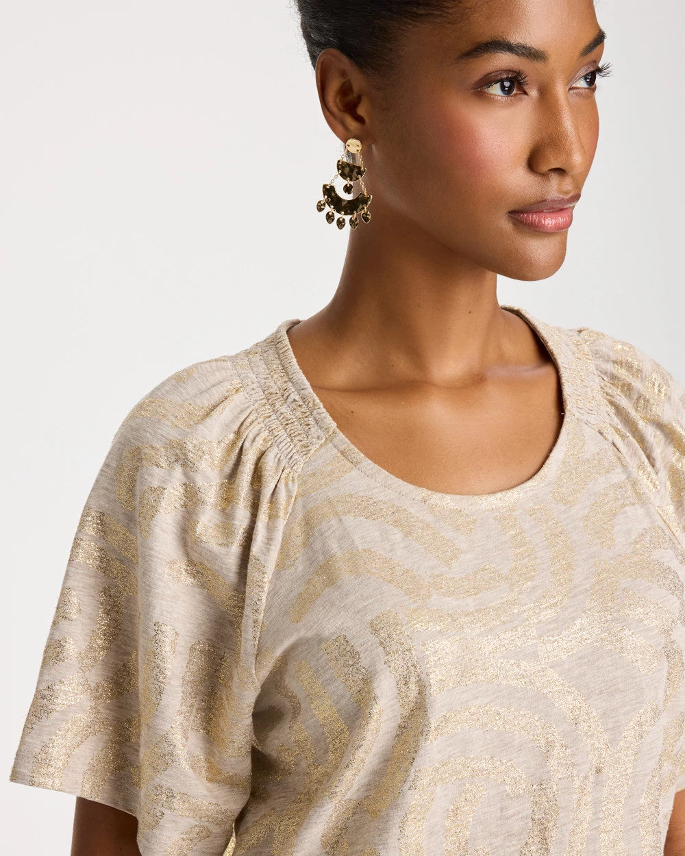 Chico's Sale - Cotton Foiled Shirred Tee