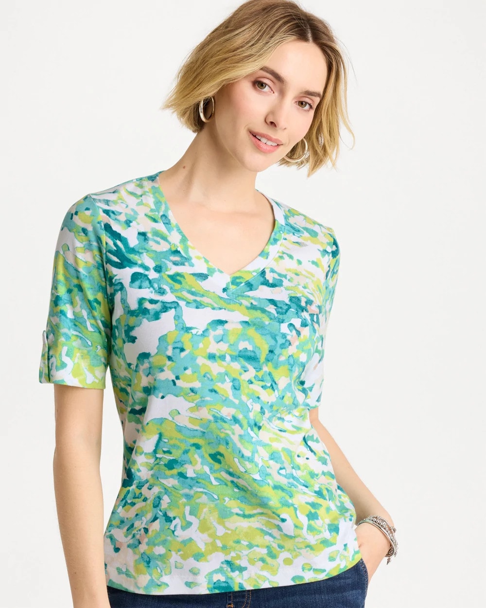 Chico's On Sale - Pima Printed Elbow Sleeve Tee