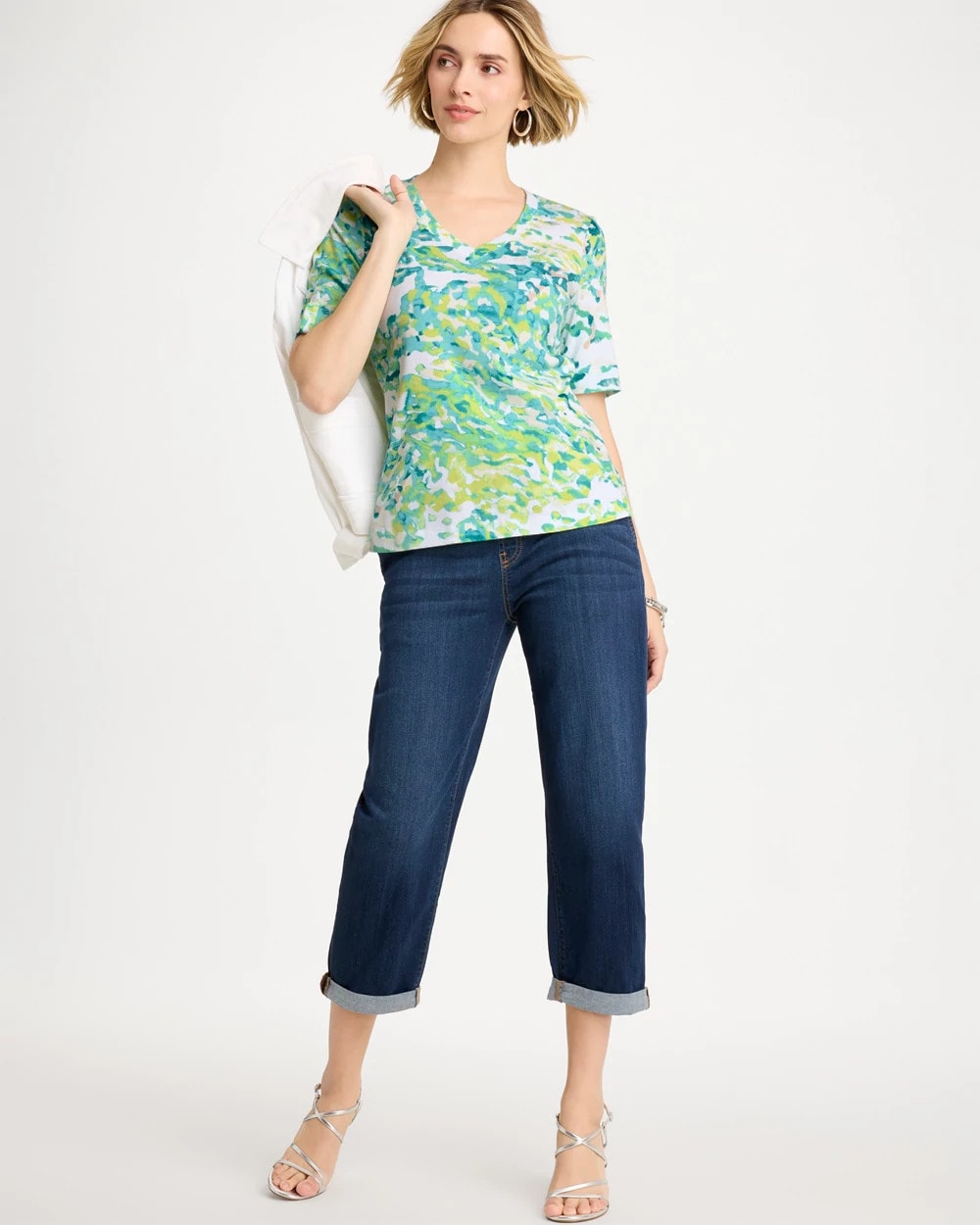 Chico's On Sale - Pima Printed Elbow Sleeve Tee