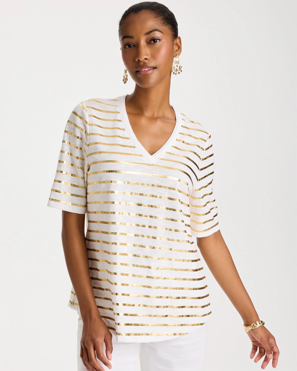 Chico's Online - Striped Cotton Slub V-Neck Tee