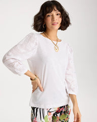Chico's / Cotton Eyelet Sleeve Tee
