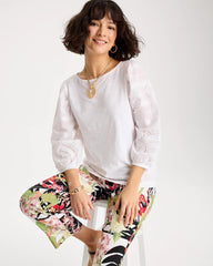 Chico's / Cotton Eyelet Sleeve Tee