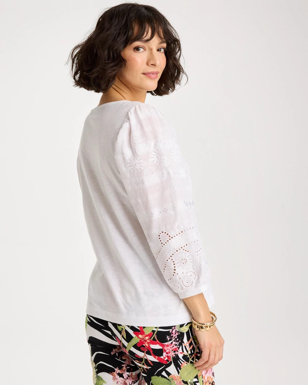 Chico's / Cotton Eyelet Sleeve Tee