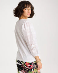 Chico's / Cotton Eyelet Sleeve Tee