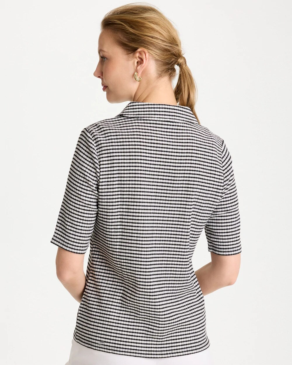 Chico's Discount - Gingham Textured Camp Tee