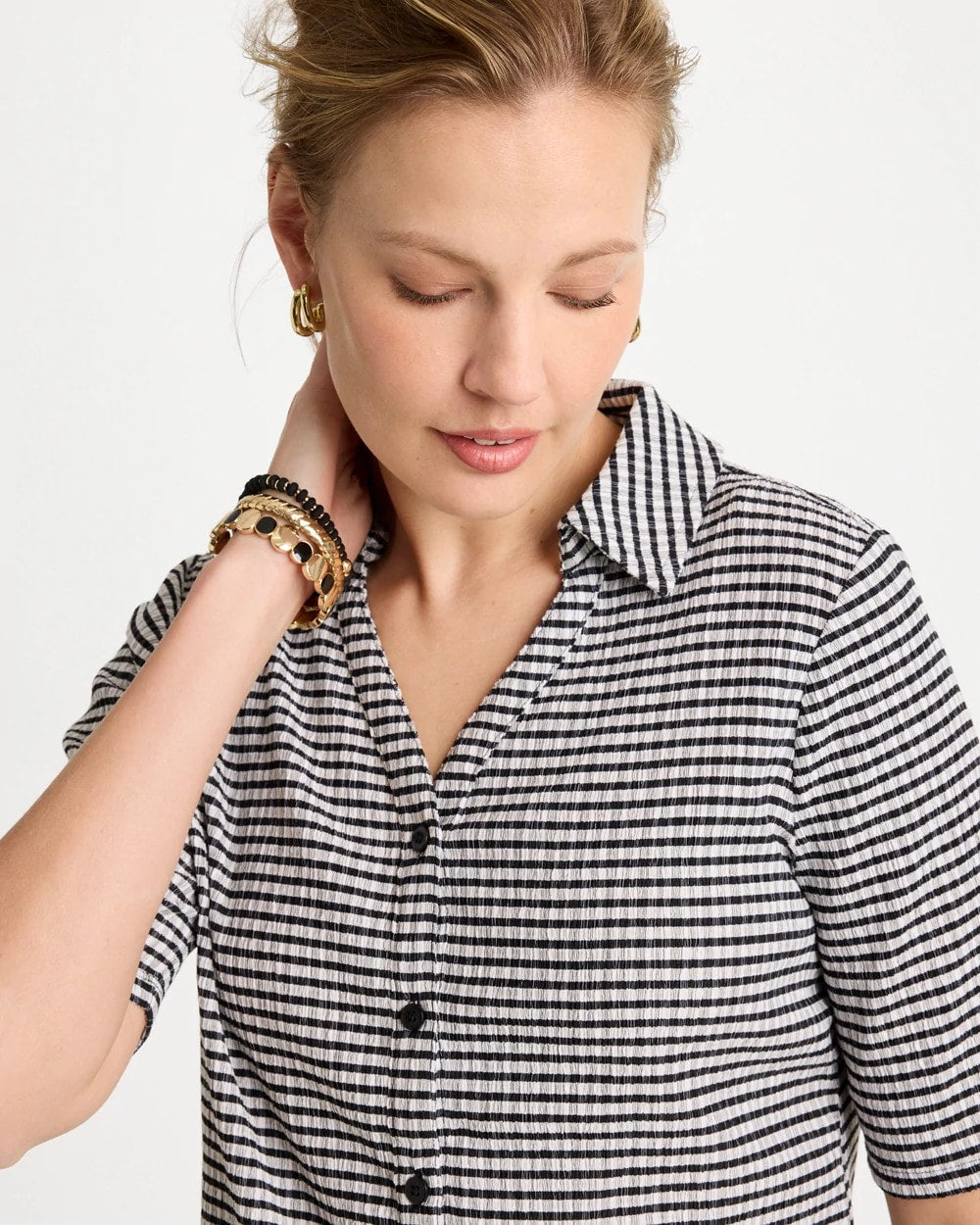 Chico's Discount - Gingham Textured Camp Tee