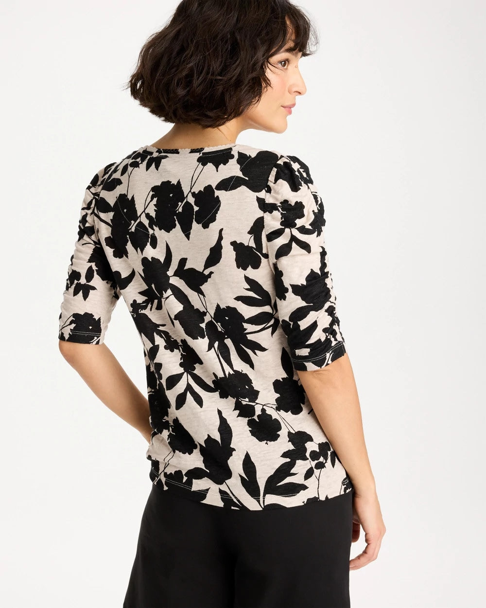 Chico's On Sale - Flora Linen Ruched Sleeve Tee