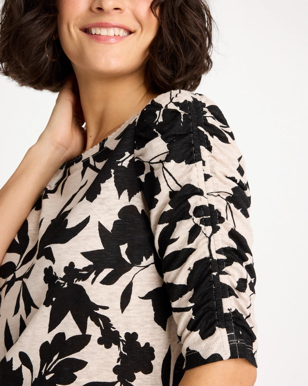 Chico's On Sale - Flora Linen Ruched Sleeve Tee