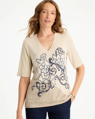 Chico's For Sale - Knit Sequin Elbow Tee