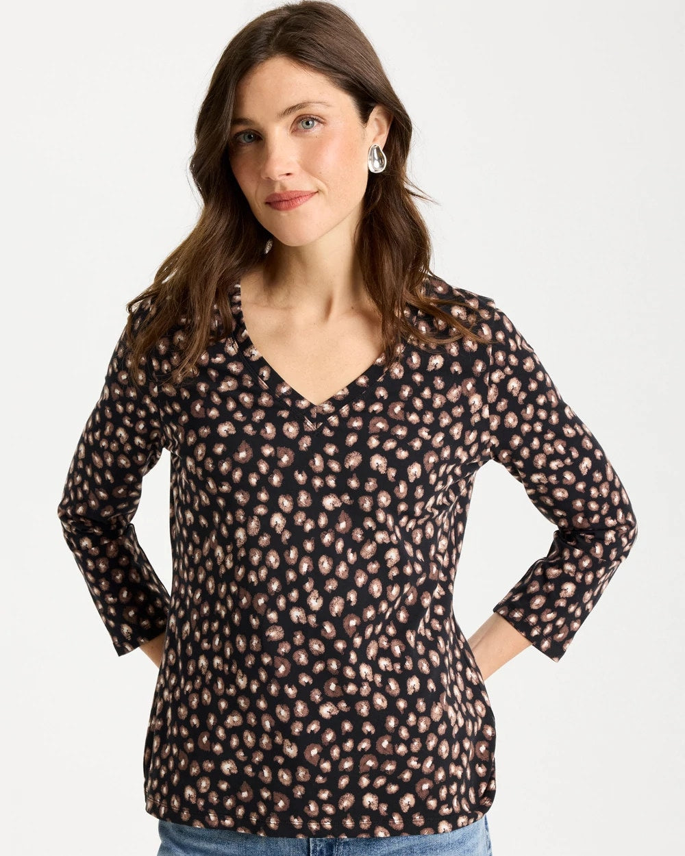 Chico's Outlet - Cotton Stretch 3/4 Sleeve Polka Dot Tee