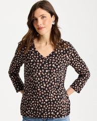 Chico's Outlet - Cotton Stretch 3/4 Sleeve Polka Dot Tee