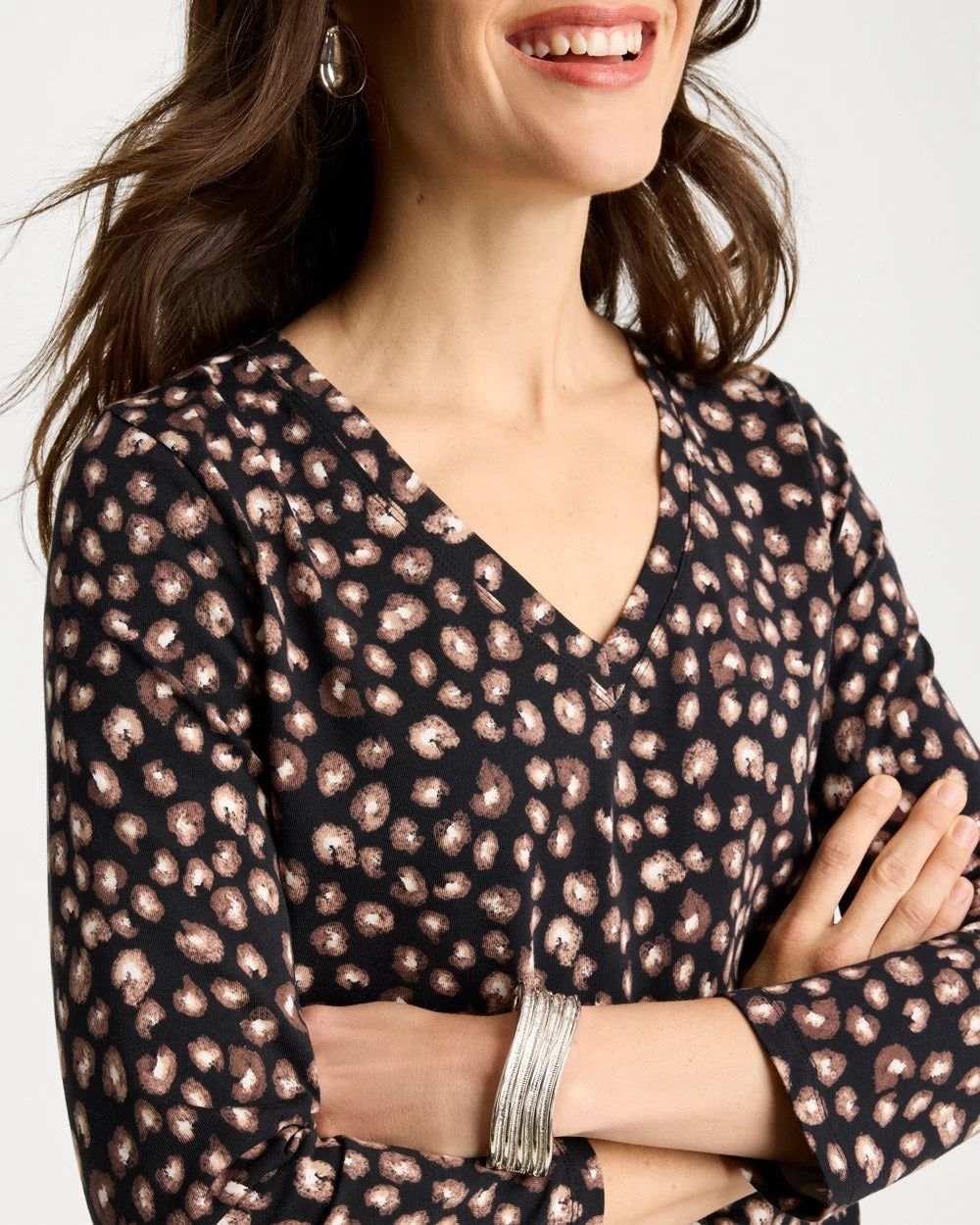 Chico's Outlet - Cotton Stretch 3/4 Sleeve Polka Dot Tee