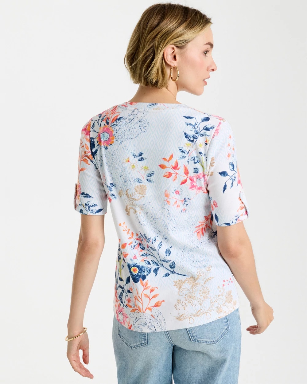 Chico's US - Pima Floral Elbow Sleeve Tee