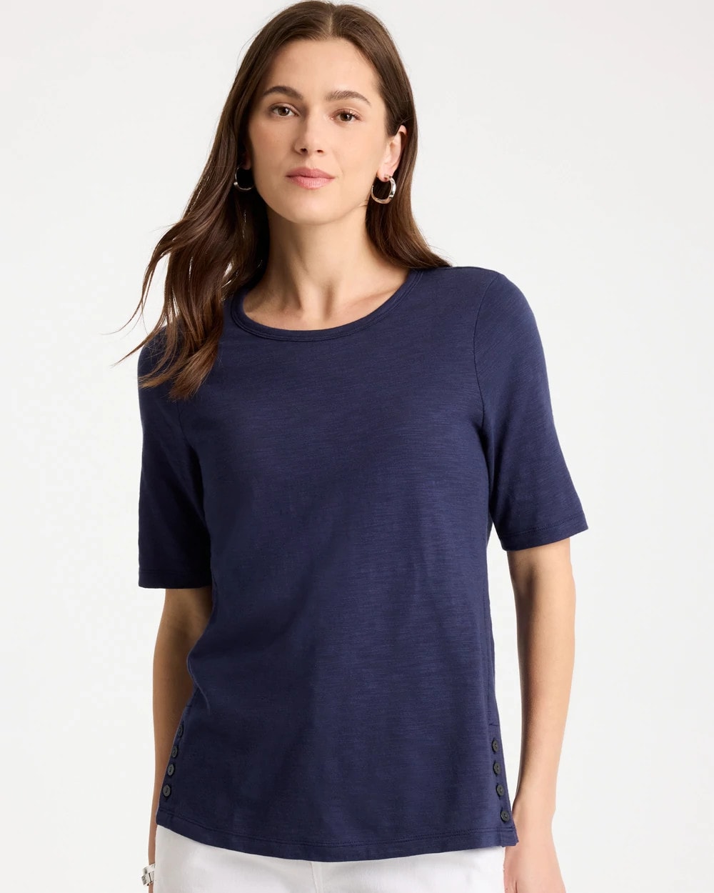 Chico's / Cotton Slub Crewneck Button Tee