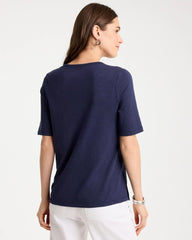 Chico's / Cotton Slub Crewneck Button Tee