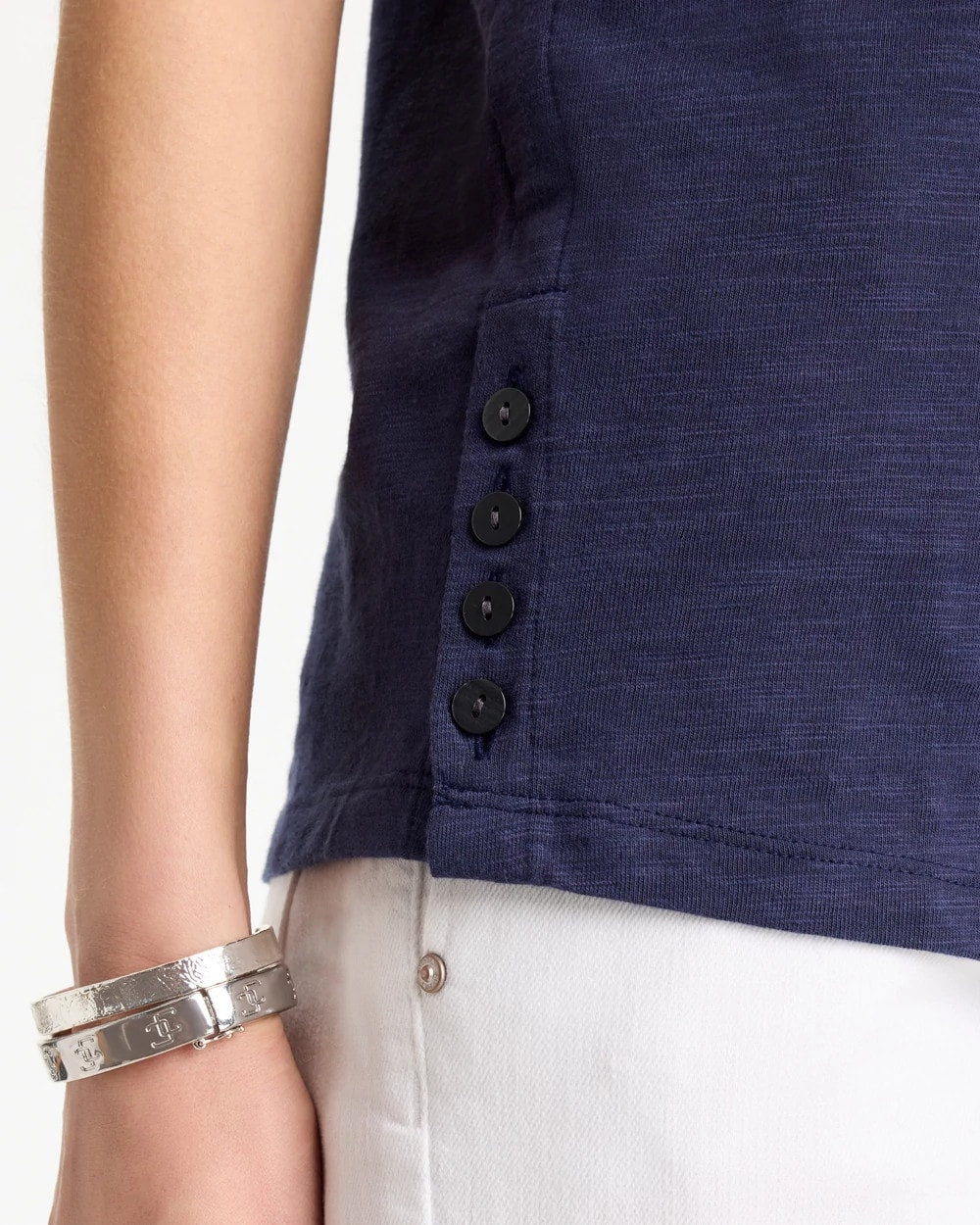 Chico's / Cotton Slub Crewneck Button Tee