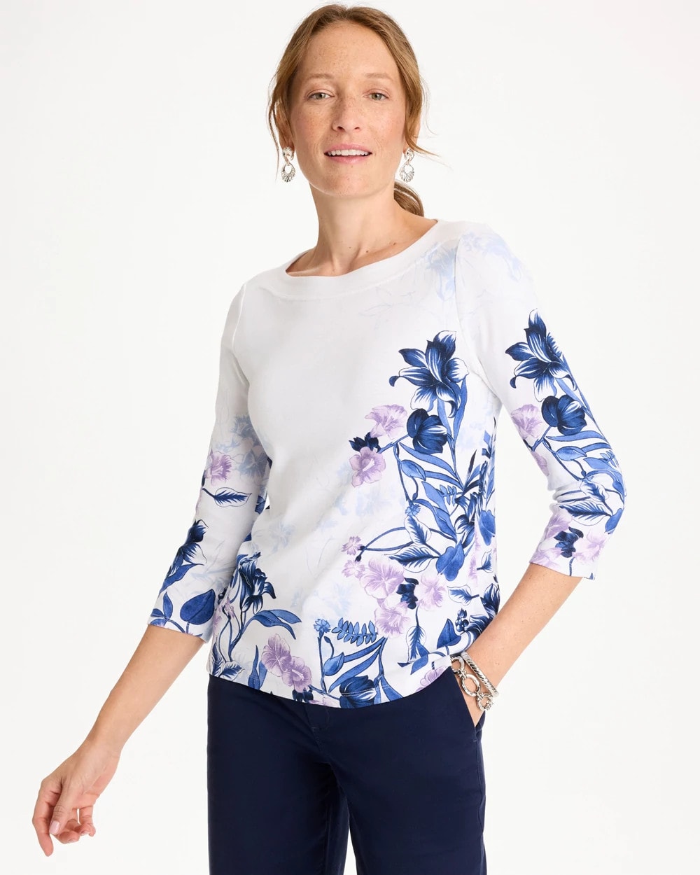 Chico's Printed Pima 3/4 Sleeve Tee