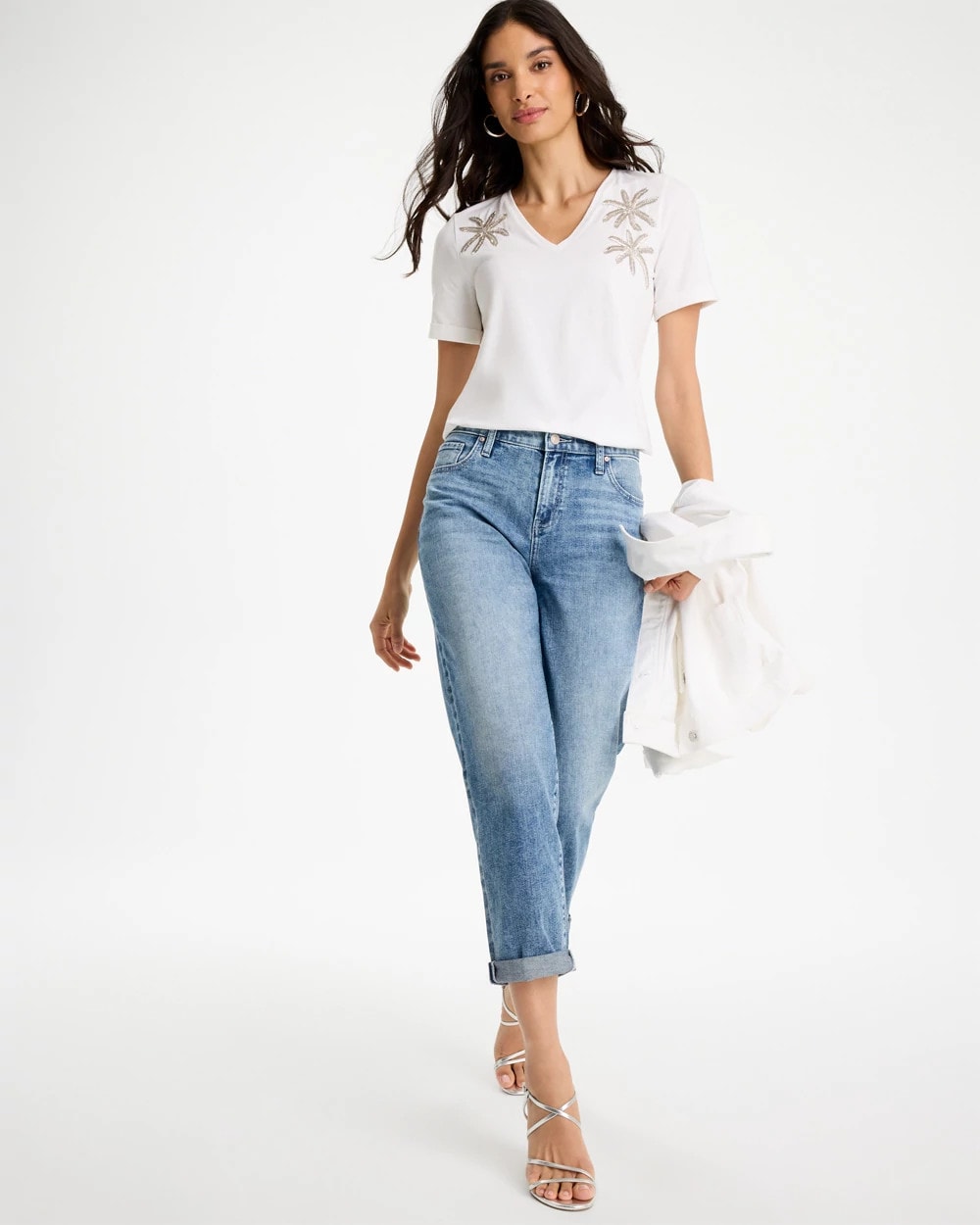Chico's / Cotton Stretch Palm Sequin Tee