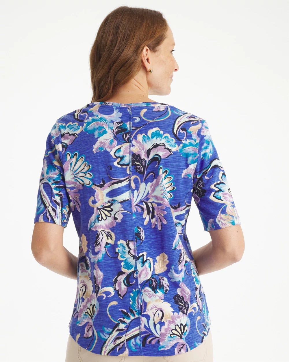 Chico's Discount - Paisley Cotton Slub V-Neck Tee