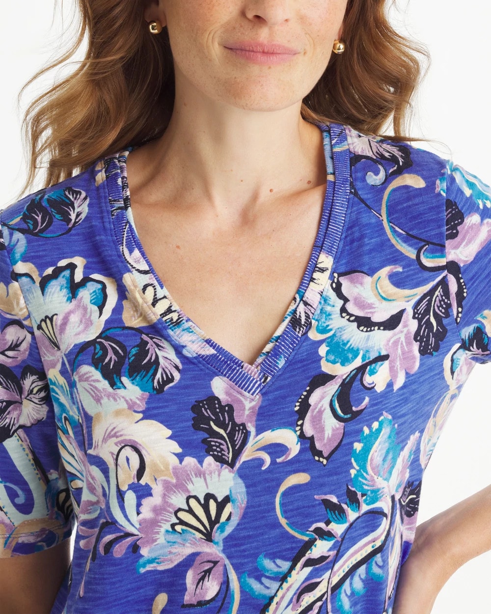 Chico's Discount - Paisley Cotton Slub V-Neck Tee
