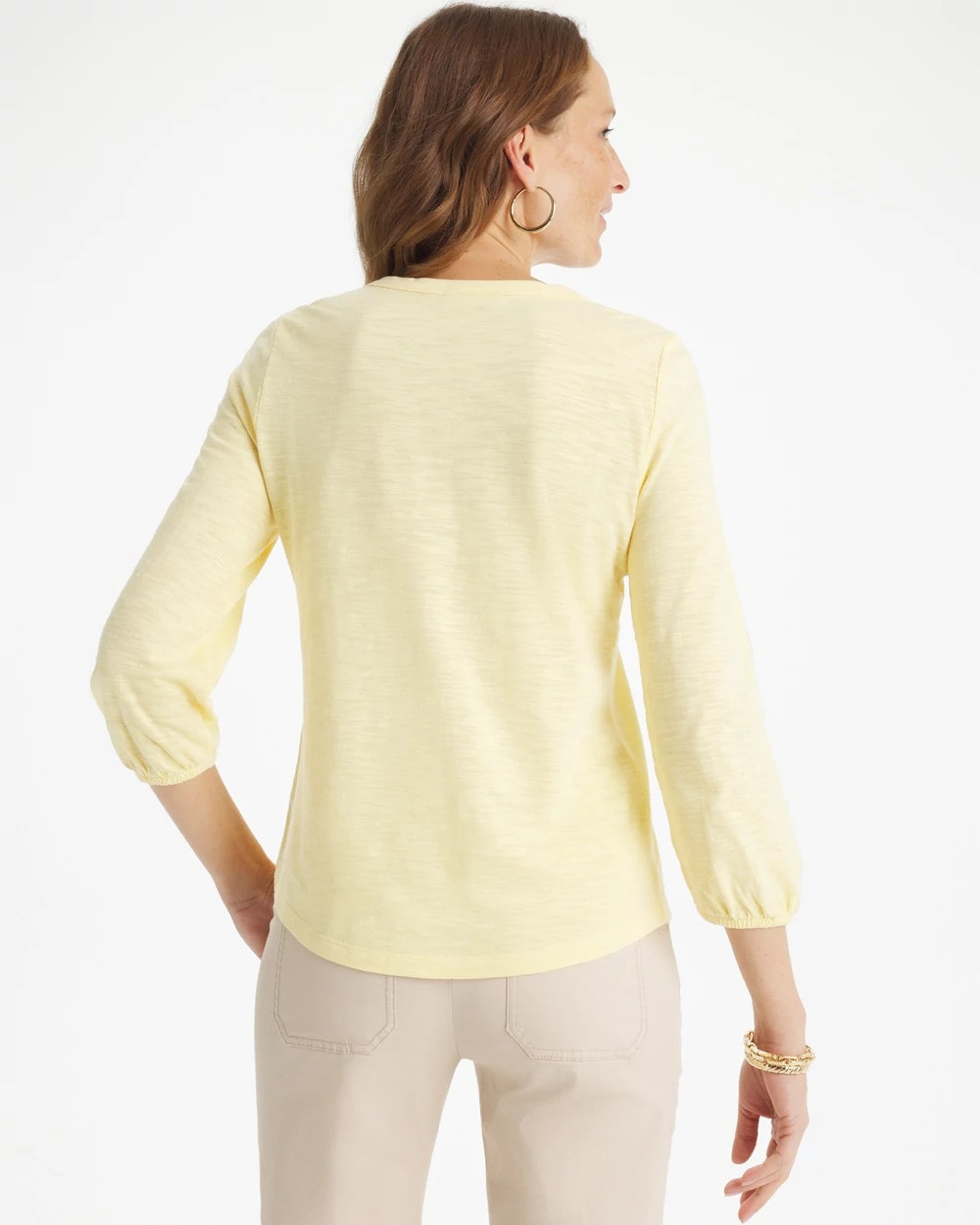 Chico's Outlet - Puff Sleeve Cotton Slub Henley Tee
