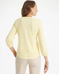 Chico's Outlet - Puff Sleeve Cotton Slub Henley Tee