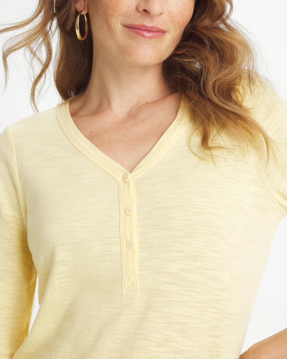 Chico's Outlet - Puff Sleeve Cotton Slub Henley Tee