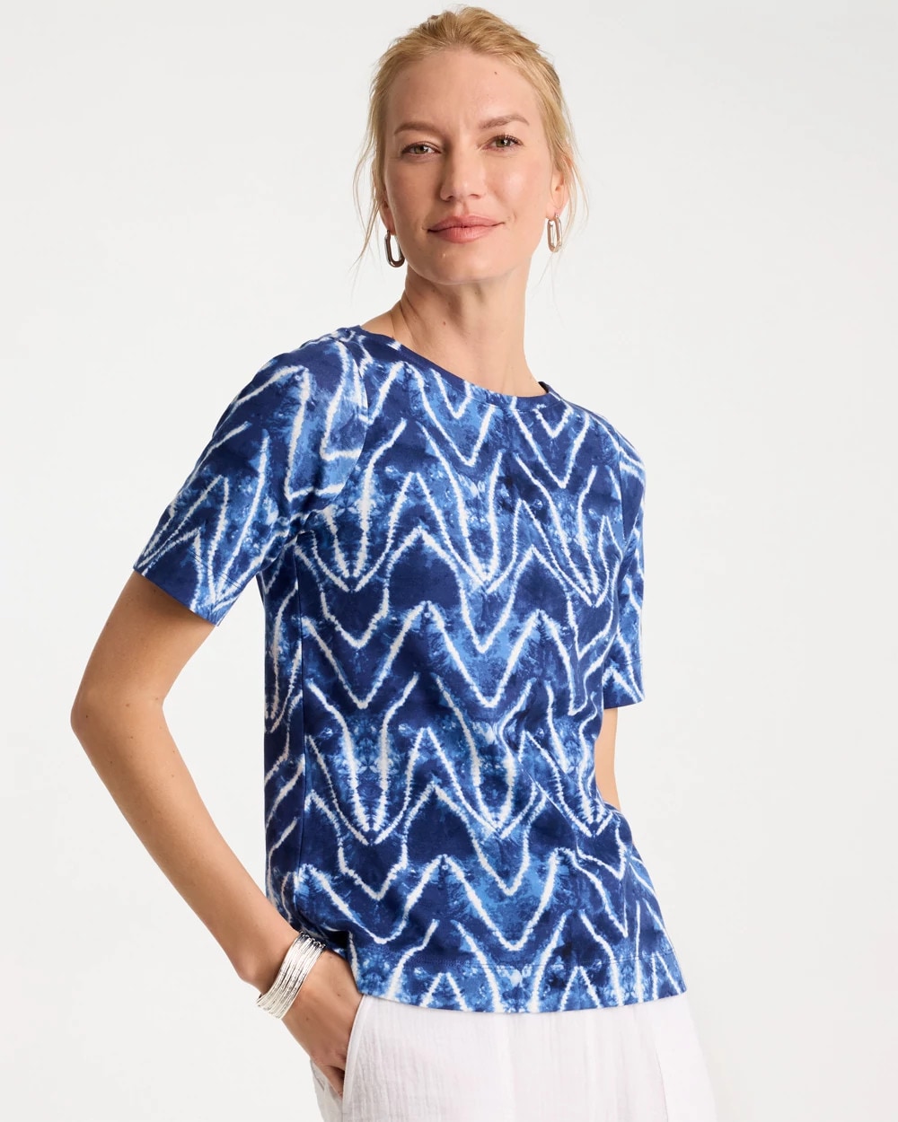 Chico's US - Tie Dye Chevron Pima Elbow Sleeve Tee