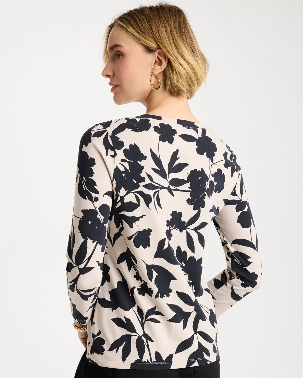 Chico's Discount - Cotton Stretch 3/4 Sleeve Floral Tee